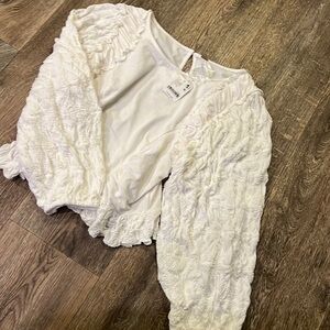 Free People White Textured Blouse